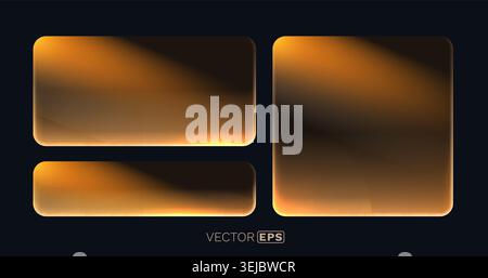 Modern glowing amber abstract frames and buttons with rounded corners on a dark background. Vector illustration. Stock Vector