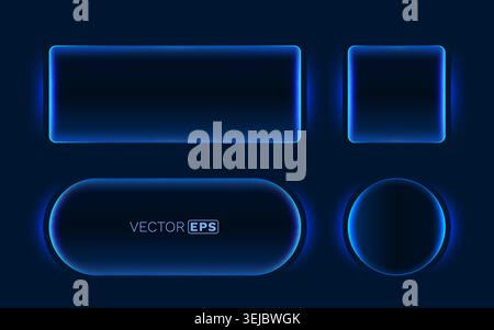 Modern blue neon light frames and borders set. A collection of futuristic glowing shapes. Vector illustration Stock Vector