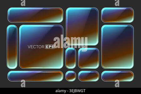 Abstract glossy neon UI buttons and frames. Colorful futuristic elements for web and app design. Vector illustration. Stock Vector