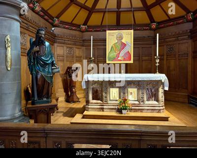 St Mary's Catholic Cathedral in Edinburgh Scotland - interior showing the National Shrine of St Andrew with relics Stock Photo
