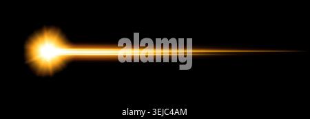 Bright golden orange laser beam and anamorphic light streak shooting from the left on black background Stock Photo
