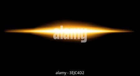 Smooth golden horizontal light streak and optical flare effect isolated on black background Stock Photo