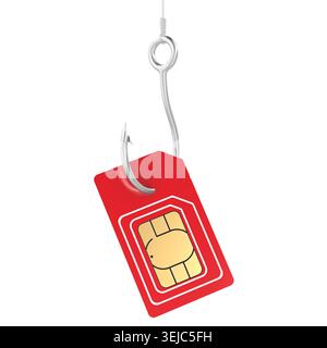 SIM card phishing scam on fishing hook. 3D rendering isolated on white background Stock Photo