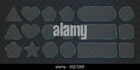 3d fractal plastic texture, wavy vector rectangle. Ripple glass effect transparent frame. Square ribbed glossy plate, hud panel. Clear crystal blur Stock Vector