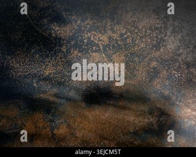 Dark grunge metal texture background with rust stains, scratches and distressed industrial surface. Abstract vintage backdrop featuring weathered stee Stock Photo