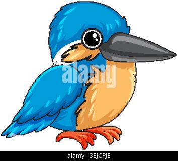 A colorful cartoon kingfisher vector illustration with bright blue feathers and a large beak Stock Vector