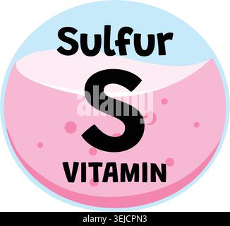 Bold sulfur vitamin symbol with playful typography, flat vector style, soft pastel color palette Stock Vector