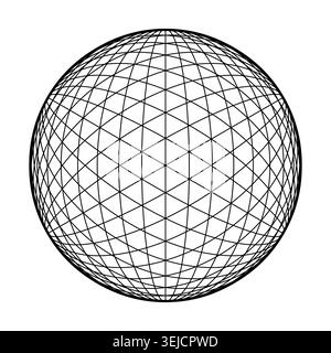 Geodesic dome, hexagon wireframe and grid pattern. Wireframe sphere, used as a global network symbol, representing also an optical illusion. Stock Photo