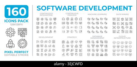Software development line icons set collection Stock Vector
