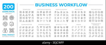Business workflow line icons set collection Stock Vector