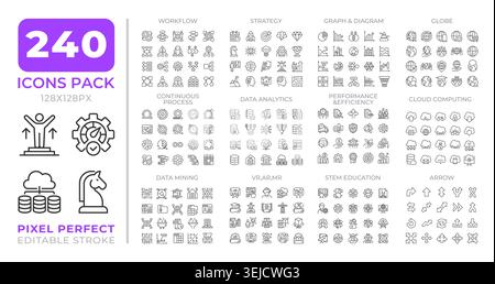 Business workflow improvement line icons set collection Stock Vector
