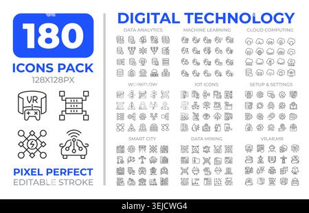 Digital technology line icons set collection Stock Vector