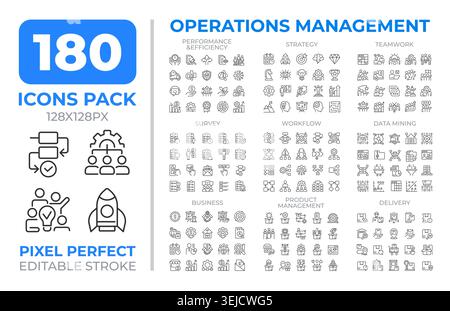 Operations management line icons set collection Stock Vector