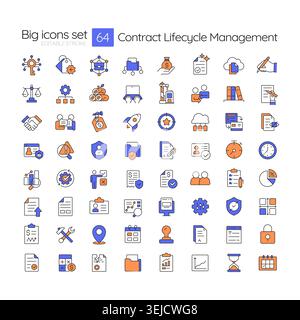 Contract lifecycle management line color icons set Stock Vector