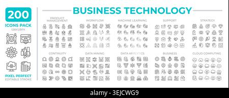 Business technology line icons set collection Stock Vector