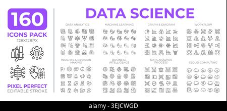 Data science line icons set collection Stock Vector