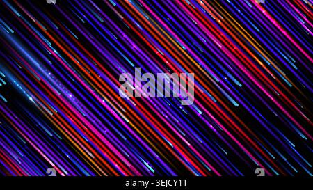 Abstract neon light streaks background with dynamic diagonal lines of bright blue, pink, and red glowing colors moving fast on dark backdrop for high Stock Vector