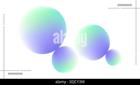 Abstract 3d spheres background with mint green and purple gradients and minimalist geometric tech lines on white backdrop for modern digital banner Stock Vector
