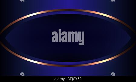 premium presentation dark blue abstract background glowing rose gold oval frame, for luxury brands to showcase new products digital Stock Vector