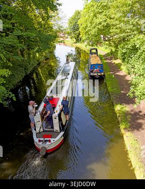 Barges on the Bridgewater Canal at Grappenhall, Warrington, Cheshire, England, UK. Stock Photo