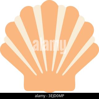 Simple illustration of a peach scallop shell with fan shaped ridges and cream colored stripe details Stock Vector