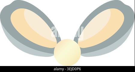 Simple illustration of an open clam shell with pale yellow inner glow and gray outer shell edges Stock Vector