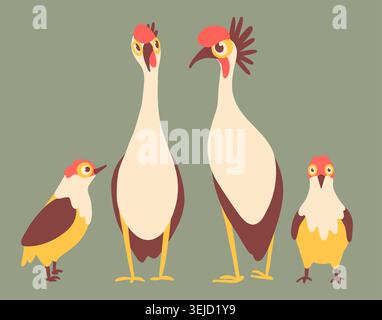 Funny stylized bird family characters set. Stock Vector