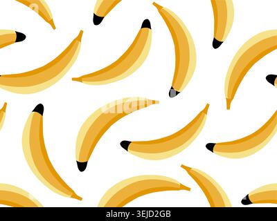 Banana and exotic leaves seamless pattern. Fruit drawing vector illustration. Yellow and green background. Tropic wallpaper.  Stock Vector