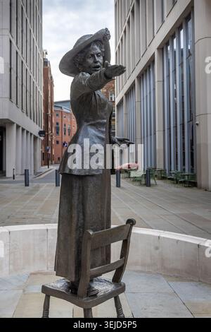 Statue of Emmeline Pankhurst in St Peter's Square, Manchester, British political activist and leader of the suffragette movement in the U.K. Stock Photo