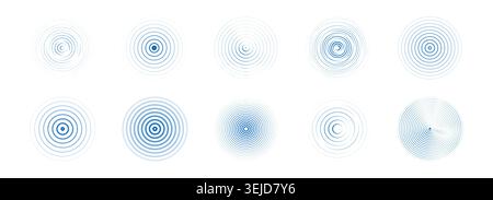 Concentric ripple circles set. Sound circle wave effect , Seismic Earthquake alert radar. Radial signal, sonar rings. touch effect or pulse. Vector illustration Stock Vector