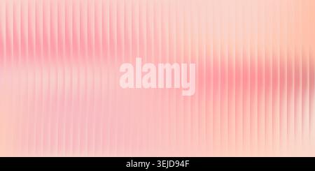 Pink gradient background with abstract vertical stripes. Glass texture ribbed fractal pattern. Blurred rippled vibrant orange iridescent color for Stock Vector