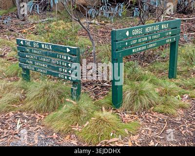 Trail signage, Mt Buffalo National Park Stock Photo
