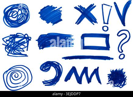 Various shapes drawn with a blue felt-tip pen on an isolated background Stock Photo