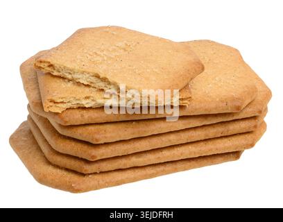 Rectangular baked cookies sprinkled with sugar on isolated background, stack Stock Photo