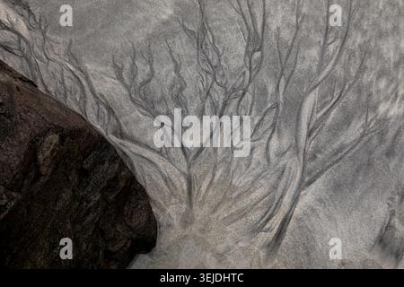 Abstract pattern formed in Skagsanden sand, lofoten, Norway Stock Photo