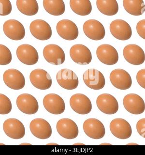 Repeating pattern of raw brown chicken eggs on isolated background Stock Photo