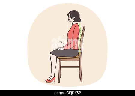Young woman sit on chair in correct posture Stock Photo