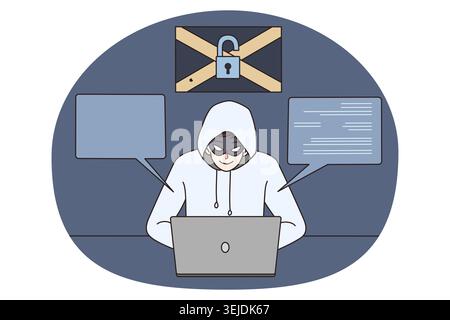 Male hacker steal personal data from computer Stock Photo