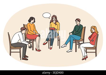 Diverse people at group counseling session with psychotherapist Stock Photo