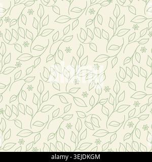 Twigs and leaves on a seamless pattern, the sketch is hand-drawn. Vector illustration. Spring flower pattern, isolated on a light background Stock Vector