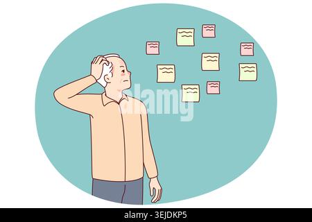 Old man use notes suffering from memory loss Stock Photo
