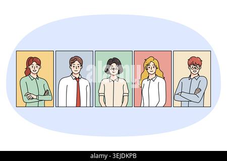 Portrait of diverse multiethnic employees or workers. Professional multiracial business group posing. Employment and recruitment. Vector illustration. Stock Photo