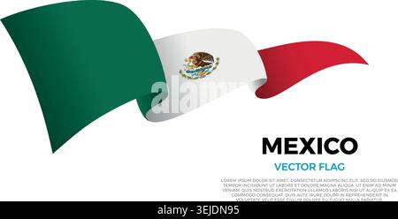 Flag of Mexico. Mexican and Caribbean Culture. Set against a clean white background with country name and copy space. A shining vector flag rendered i Stock Vector