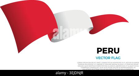 Flag of Peru. Peruvian and American Culture. Set against a clean white background with country name and copy space. A shining vector flag rendered in Stock Vector