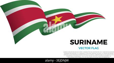 Flag of Suriname. Surinamese and South American Culture. Set against a clean white background with country name and copy space. A shining vector flag Stock Vector