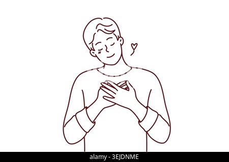 Happy man hold hands on chest Stock Photo