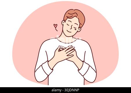 Happy man hold hands on chest Stock Photo