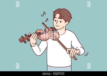 Happy man play violin Stock Photo