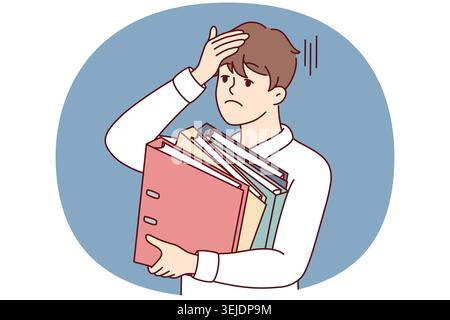 Stressed businessman with folder feel overworked Stock Photo
