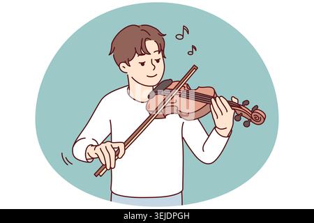 Happy man play violin Stock Photo